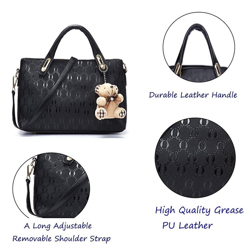 FiveloveTwo Women Printing 4Pcs Top Handle Satchel Hobo Handbag Set Middle Tote +Purse +Shoulder Bag+Card Holder Yellow - Image 5